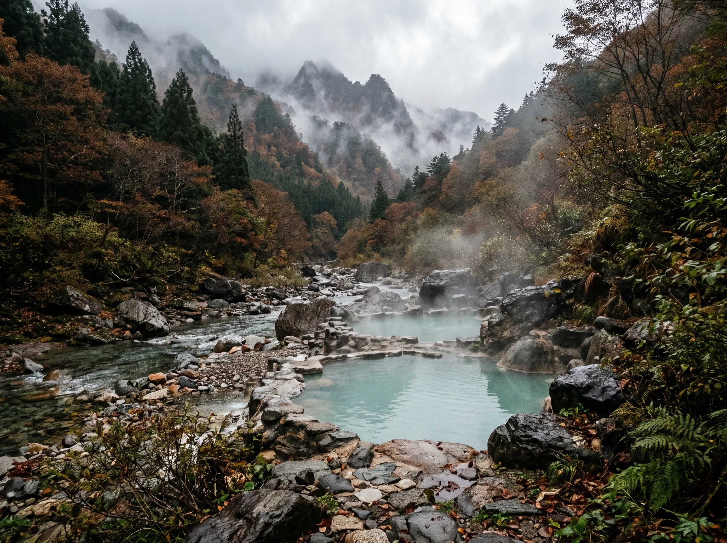 川辺に湧く天然の野湯